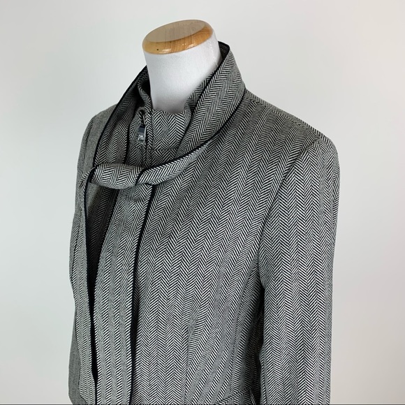 Banana Republic Wool Herringbone Tie Neck Zip Front Blazer Sz 12 - Picture 8 of 13